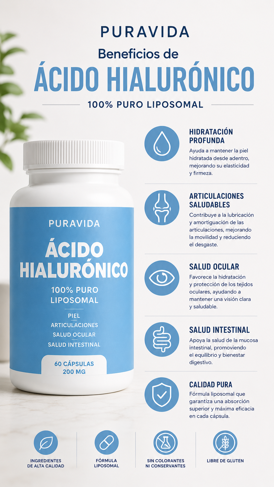 Ácido Hialurónico PuraVida | Cuidá tu cuerpo desde adentro